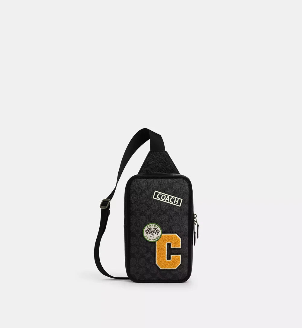 Coach Sullivan Pack In Signature Canvas With Patches 'Signature Canvas Gunmetal Charcoal Multi'