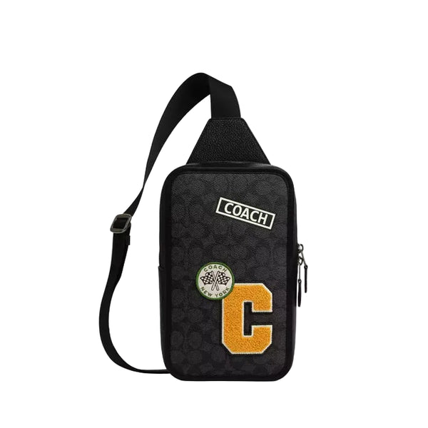 Coach Sullivan Pack In Signature Canvas With Patches 'Signature Canvas Gunmetal Charcoal Multi'