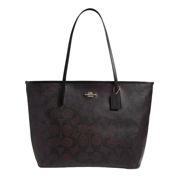 Coach Large City Tote Bag In Maxi Signature Canvas 'Signature Canvas Gold Walnut Black'