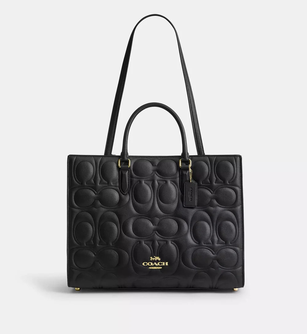 Coach Maggie Tote Bag In Signature Leather 'Smooth Leather Gold Black'