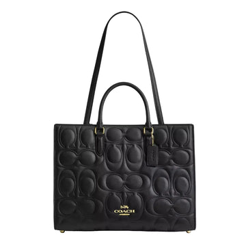 Coach Maggie Tote Bag In Signature Leather 'Smooth Leather Gold Black'