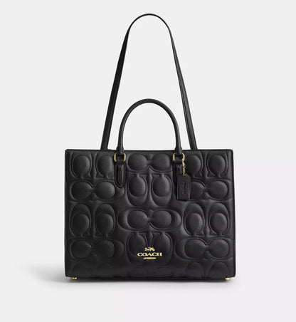 Coach Maggie Tote Bag In Signature Leather 'Smooth Leather Gold Black'