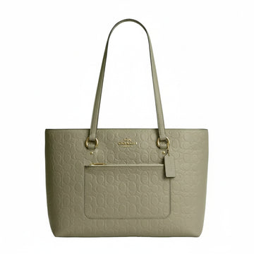 Coach Station Tote Bag In Signature Leather 'Pebbled Leather Gold Pistachio'