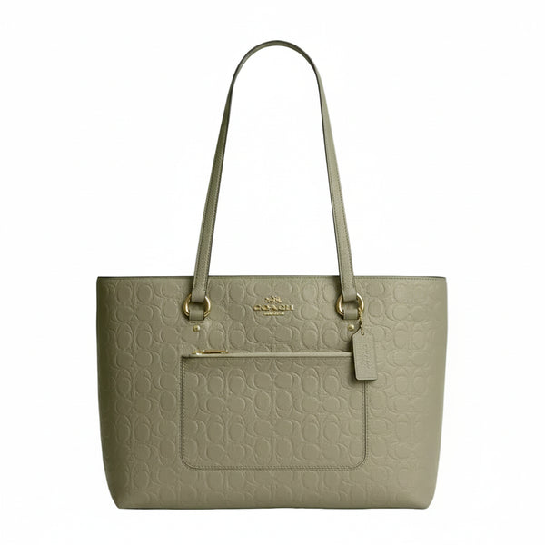 Coach Station Tote Bag In Signature Leather 'Pebbled Leather Gold Pistachio'
