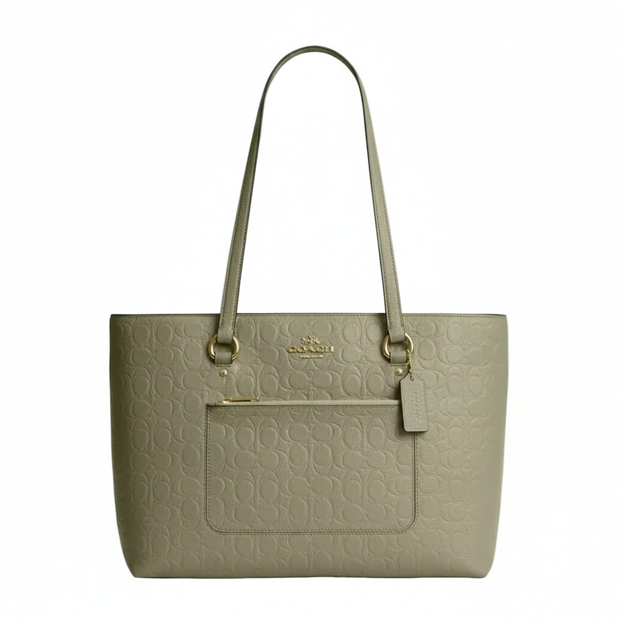 Coach Station Tote Bag In Signature Leather 'Pebbled Leather Gold Pistachio'