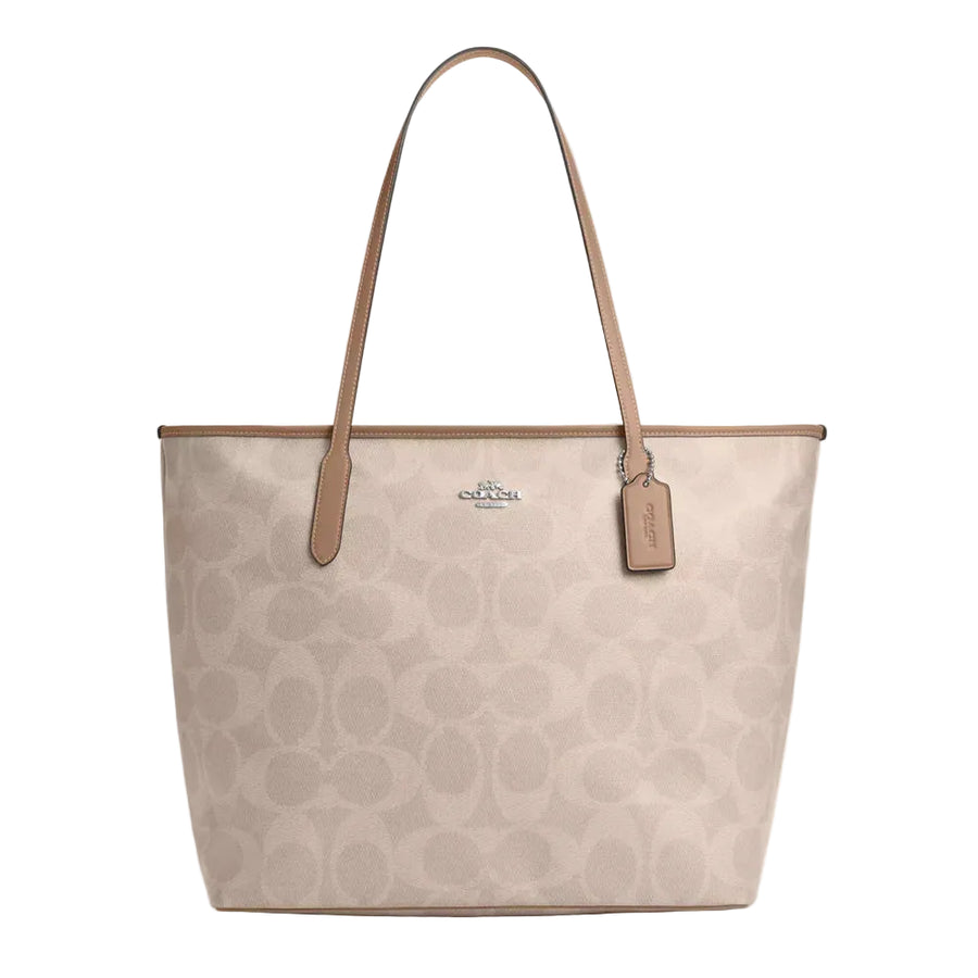 Coach Large City Tote Bag In Maxi Signature Canvas 'Signature Canvas Silver Sand Taupe'