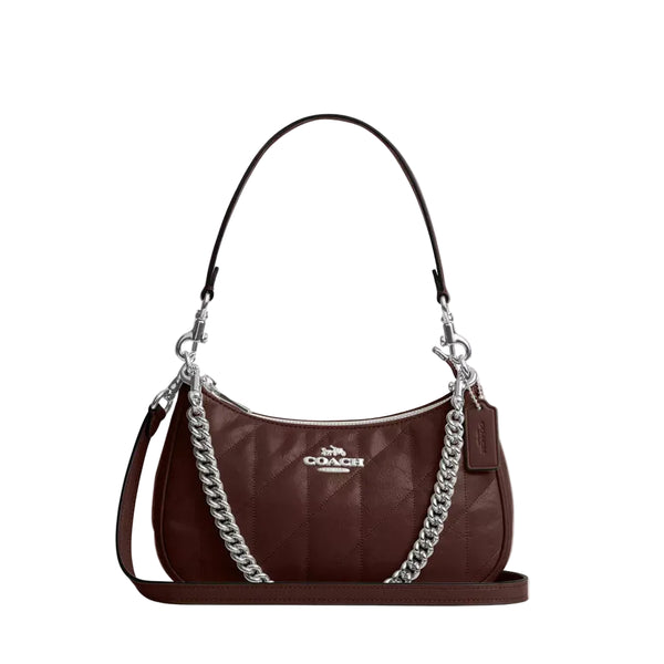 Coach Teri Shoulder Bag With Quilting 'Crinkle Leather Silver Maple'