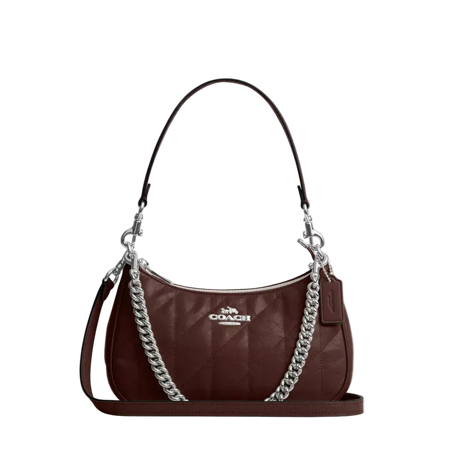 Coach Teri Shoulder Bag With Quilting 'Crinkle Leather Silver Maple'