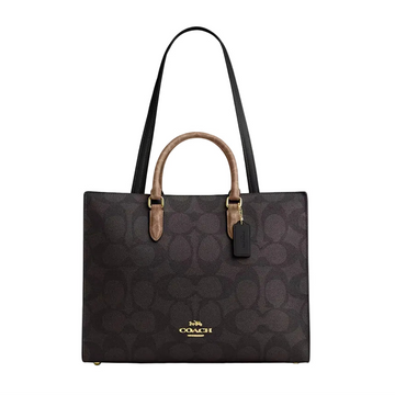 Coach Maggie Tote Bag In Blocked Signature Canvas 'Signature Canvas Gold Walnut Tan'