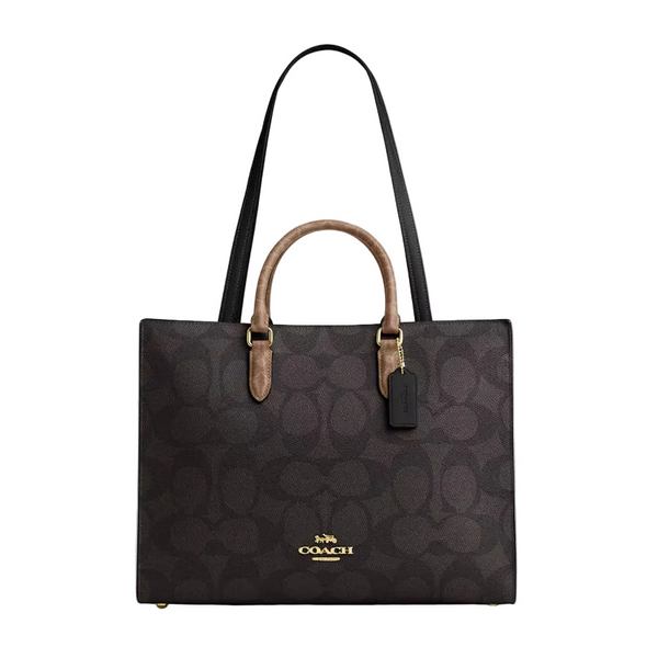Coach Maggie Tote Bag In Blocked Signature Canvas 'Signature Canvas Gold Walnut Tan'