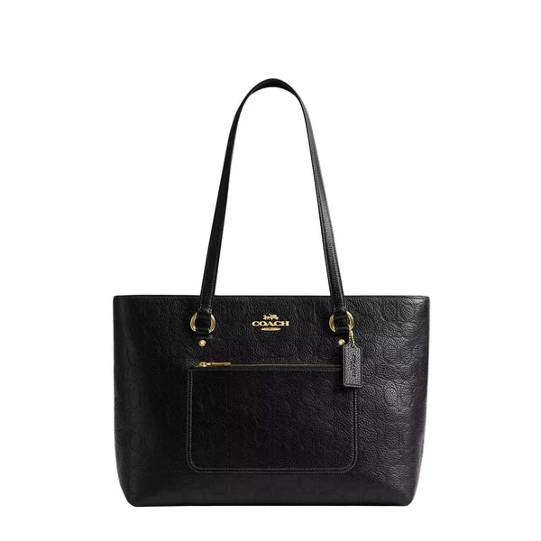 Coach Station Tote Bag In Signature Leather 'Pebbled Leather Gold Black'
