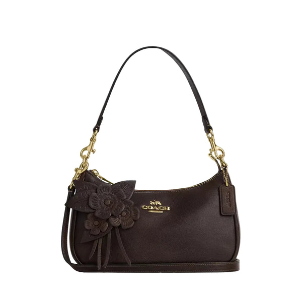 Coach Teri Shoulder Bag With Floral Applique 'Smooth Leather Gold Maple'