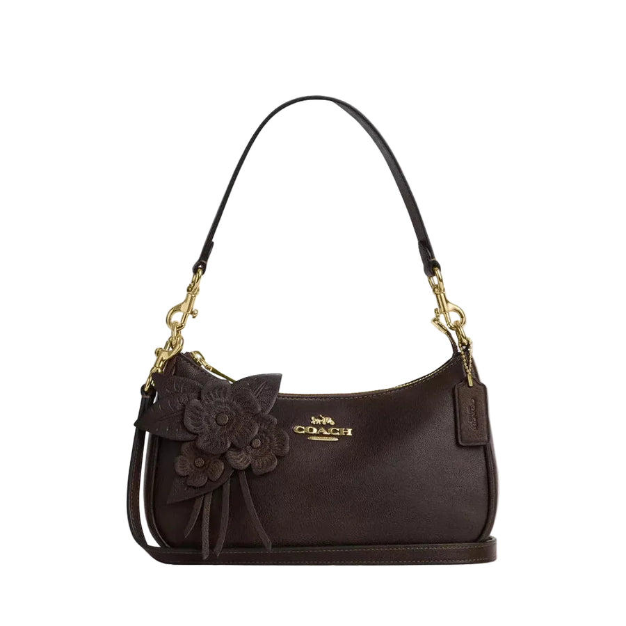 Coach Teri Shoulder Bag With Floral Applique 'Smooth Leather Gold Maple'
