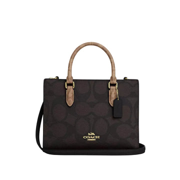 Coach Maggie Small Tote Bag In Blocked Signature Canvas 'Signature Canvas Gold Walnut Tan'