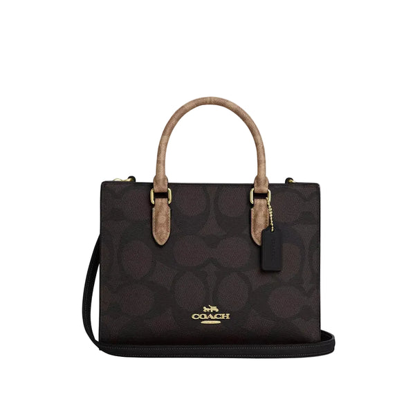 Coach Maggie Small Tote Bag In Blocked Signature Canvas 'Signature Canvas Gold Walnut Tan'