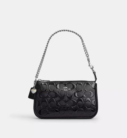 Coach Nolita 19 In Signature Leather With Heart Charm 'Patent Leather Silver Black'