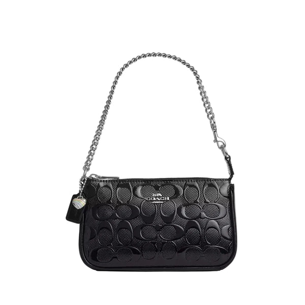 Coach Nolita 19 In Signature Leather With Heart Charm 'Patent Leather Silver Black'