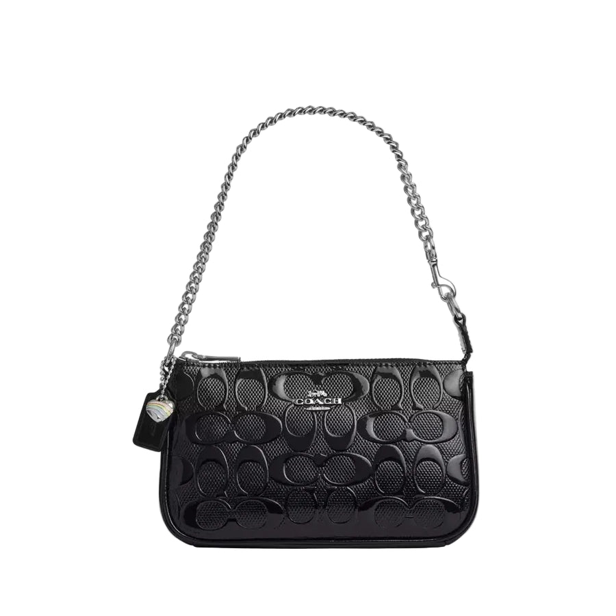 Coach Nolita 19 In Signature Leather With Heart Charm 'Patent Leather Silver Black'