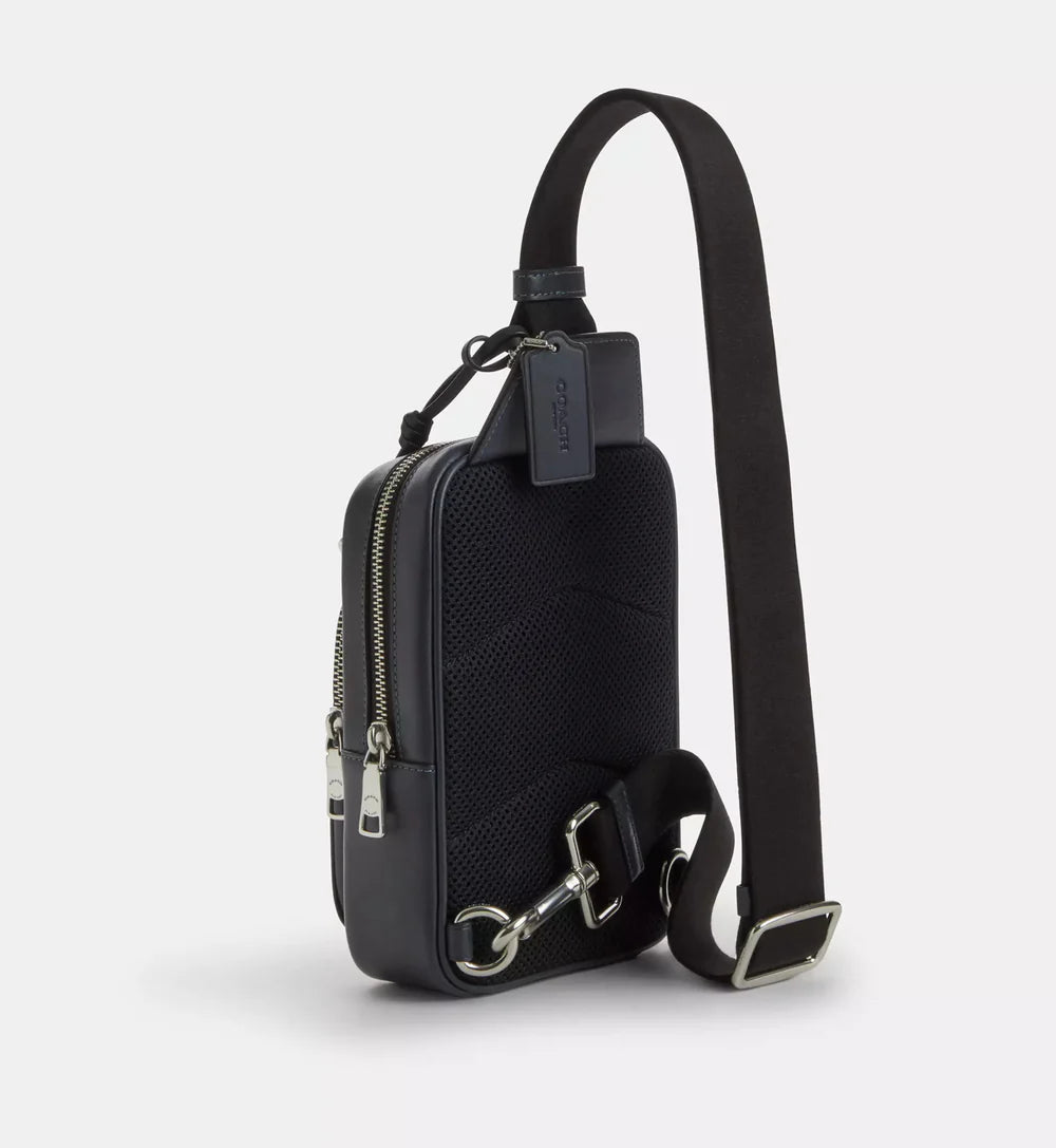 Coach Racer Sling Pack In Signature Canvas With Charms 'Signature Canvas Silver Denim Chalk'