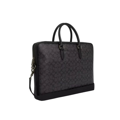 Coach Ethan Large Brief In Signature Canvas 'Signature Canvas Gunmetal Charcoal Black'