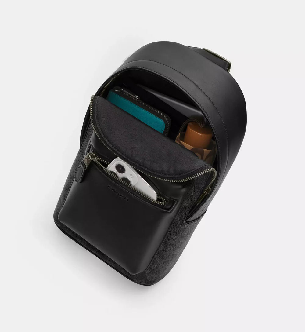 Coach West Pack In Signature Canvas 'Signature Canvas Gunmetal Charcoal Black'