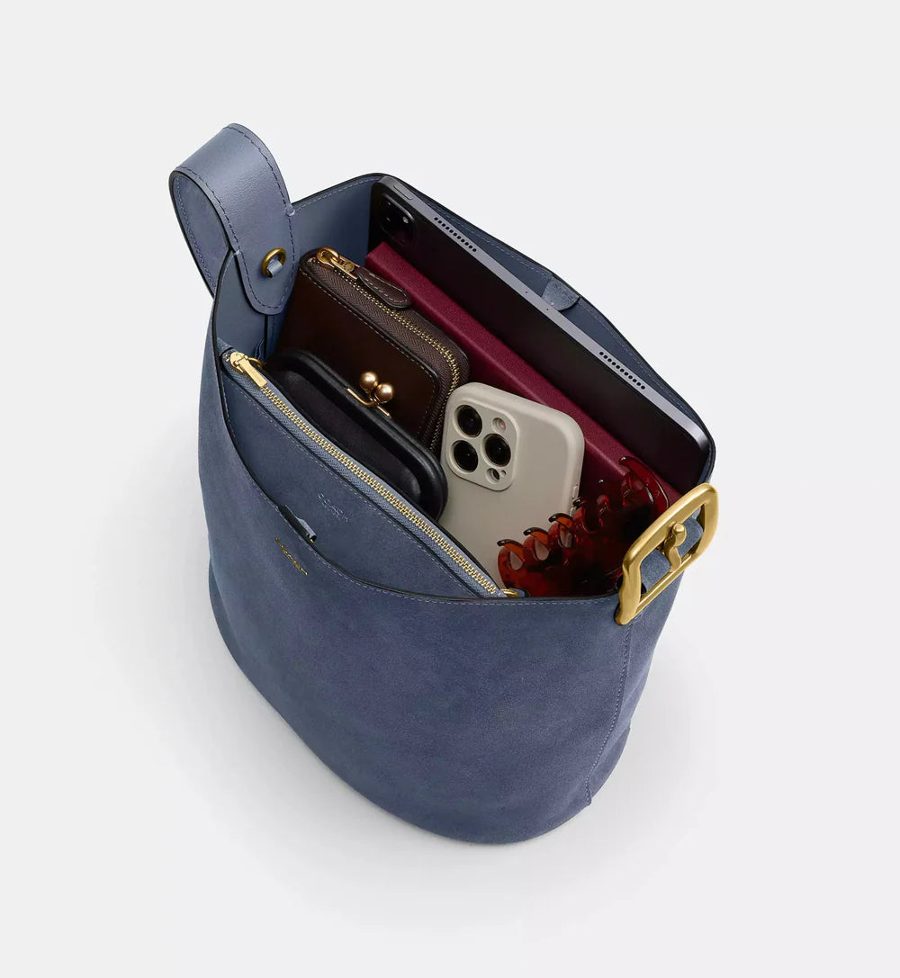 Coach Bleecker Bucket Bag 'Suede Brass Light Denim'