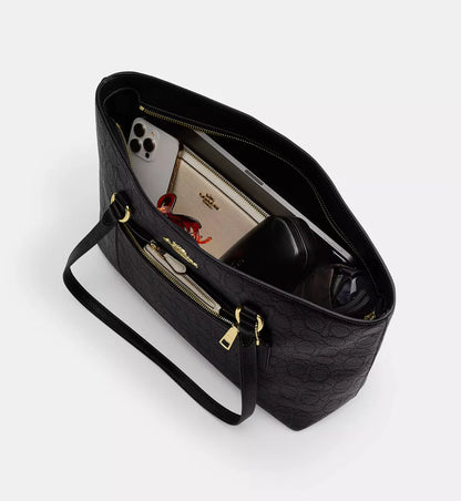 Coach Station Tote Bag In Signature Leather 'Pebbled Leather Gold Black'