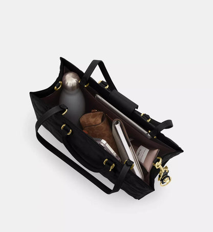 Coach Maggie Tote Bag In Signature Leather 'Smooth Leather Gold Black'