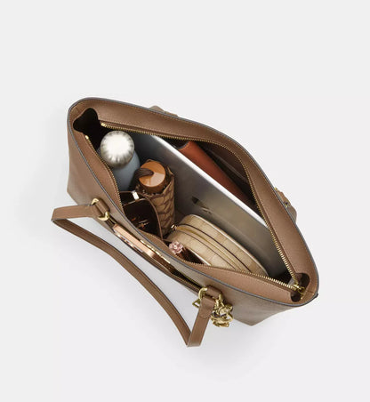 Coach Station Tote Bag 'Crossgrain Leather Gold Dark Stone'