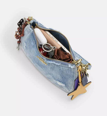 Coach Teri Shoulder Bag In Loved Denim With Charms 'Denim Gold Light Indigo'