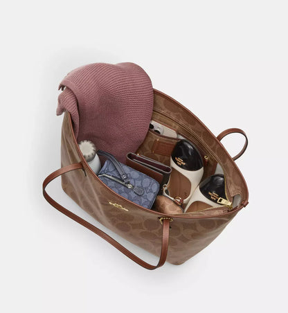 Coach Large City Tote Bag In Maxi Signature Canvas 'Signature Canvas Gold Tan Brown'