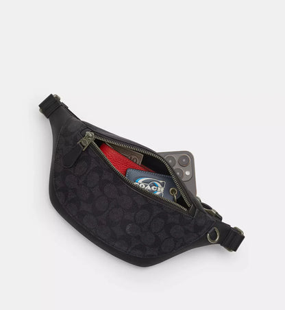 Coach Warren Mini Belt Bag In Signature Canvas 'Signature Canvas Gunmetal Charcoal Black'