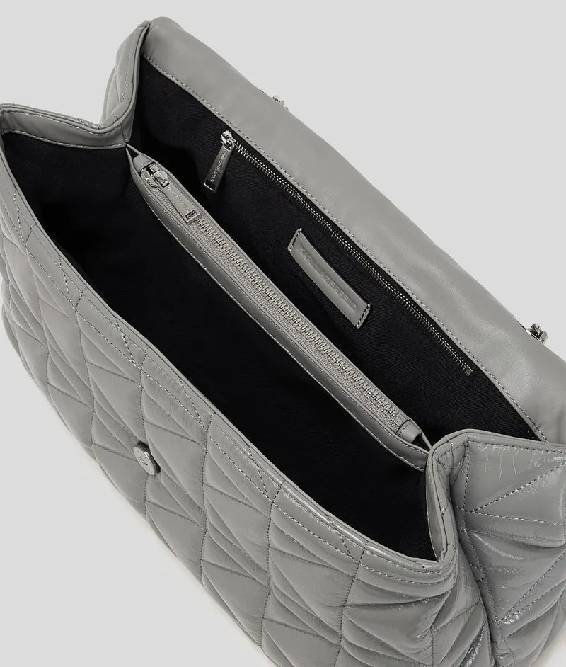 KarlLagerfeld Kkuilt Shiny Large Shoulder Bag Cloud Grey