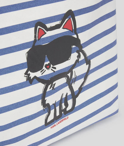 KarlLagerfeld Ikon Choupette Striped Shopper White And Blue Stripes