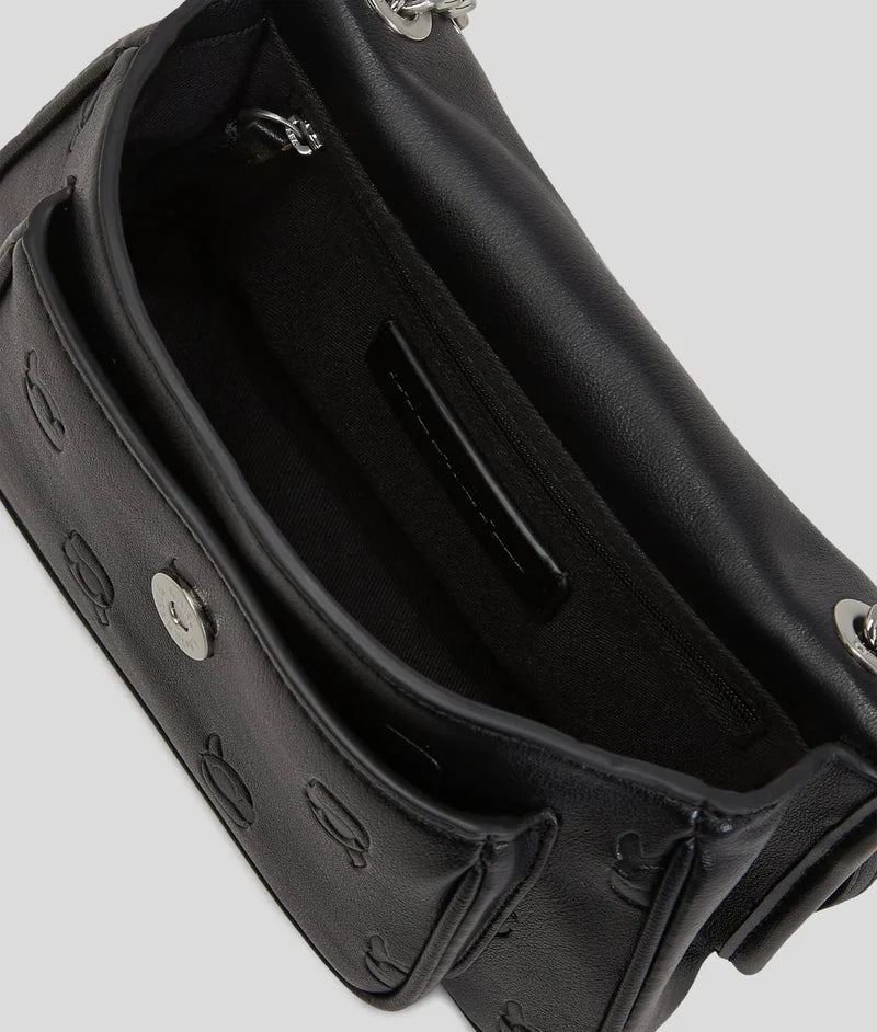 KarlLagerfeld Ikon Monogram Small Shoulder Bag All Over Print Tonal Black
