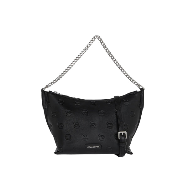 KarlLagerfeld Ikon Monogram Shoulder Bag All Over Print Tonal Black