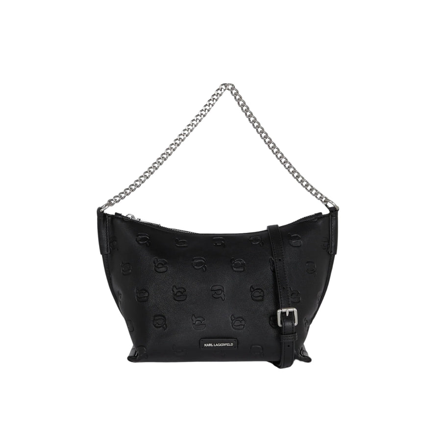 KarlLagerfeld Ikon Monogram Shoulder Bag All Over Print Tonal Black