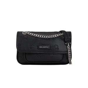 KarlLagerfeld Ikon Monogram Small Shoulder Bag All Over Print Tonal Black