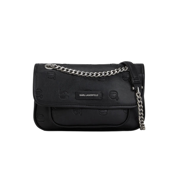 KarlLagerfeld Ikon Monogram Small Shoulder Bag All Over Print Tonal Black