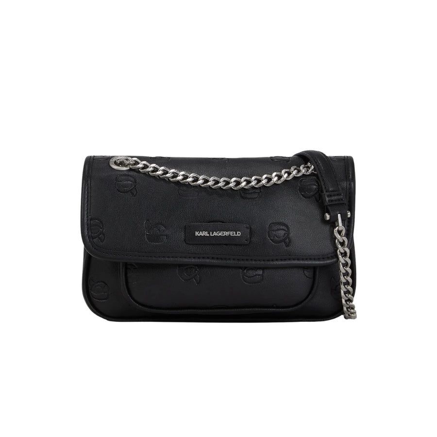 KarlLagerfeld Ikon Monogram Small Shoulder Bag All Over Print Tonal Black
