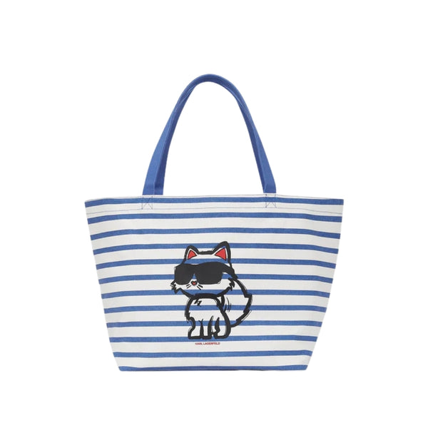 KarlLagerfeld Ikon Choupette Striped Shopper White And Blue Stripes