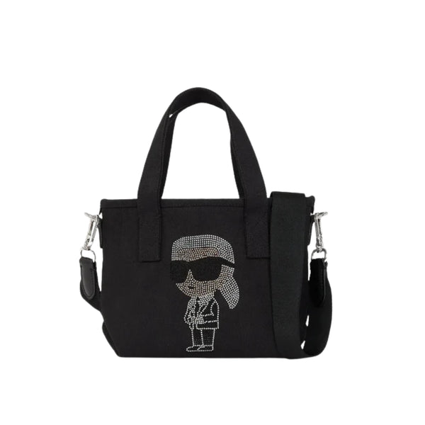 KarlLagerfeld Ikon Small Rhinestone Shopper Black