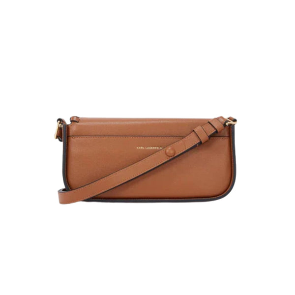 KarlLagerfeld Ksignature Whipstitch Crossbody Bag Dark Tan