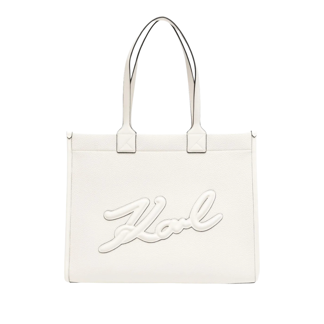 KarlLagerfeld Kskuare Grainy Medium Tote Bag Off White