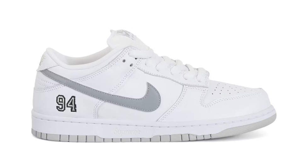 Supreme x Dunk Low SB 'White Metallic Silver'