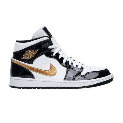 Air Jordan 1 Mid 'Patent Black White Gold'