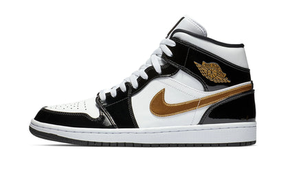 Air Jordan 1 Mid 'Patent Black White Gold'